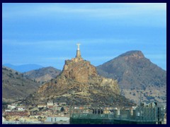 Christ Statue, Castillo de Monteagudo in the mountains in the Northern outskirts, seen from Hotel Nelva.